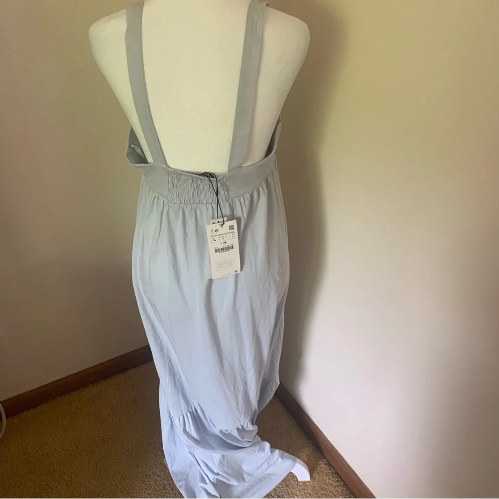 Zara Maxi with Keyhole Opening Smocked Back in Light Blue Size Large NEW! - Picture 5 of 9